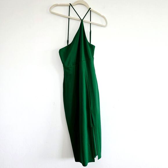 Lovers and Friends Green Asymmetric Neckline Kim Midi Dress Side Slit Size Small - Picture 2 of 11